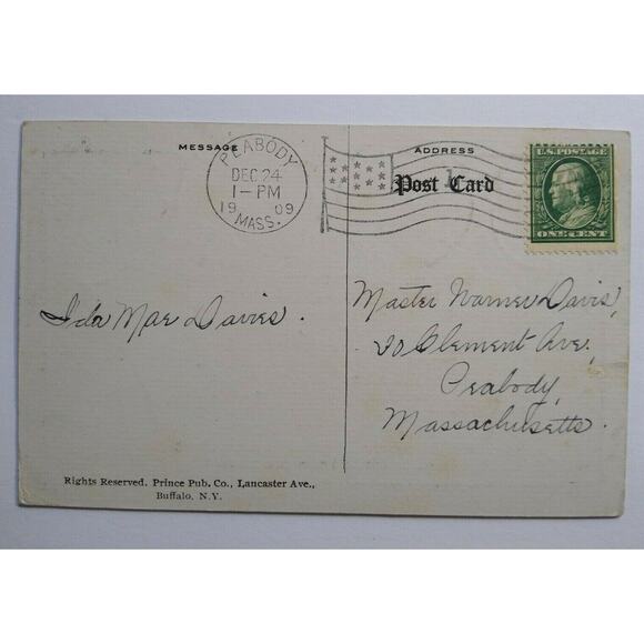 Christmas Postcard Prince Message From Santa Claus & Easter Bunny 1909 Peabody - Picture 3 of 5